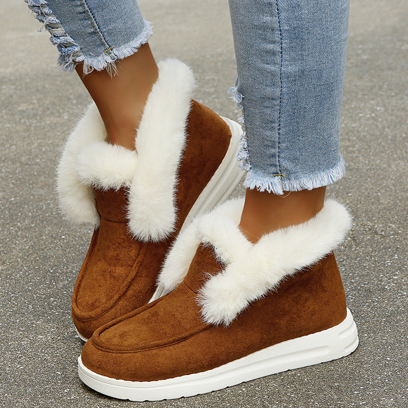 Suede Slipper Boots with Plush Fur