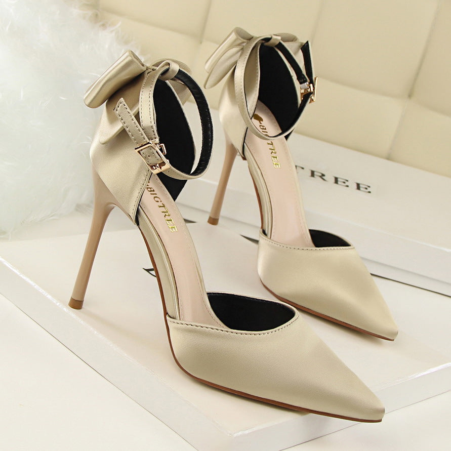 Satin High Heel Shoes with Stiletto Heel and Bow