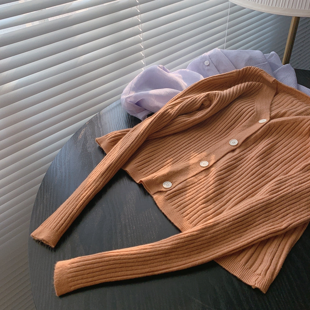 Knit Cardigan with Buttons and Long Sleeves in 12 Colors S-L