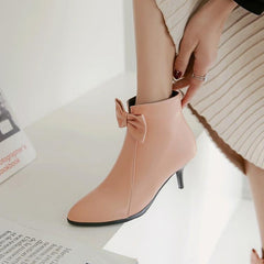 Fashion Ankle Boots with Zipper and Decorative Bow in 3 Colors