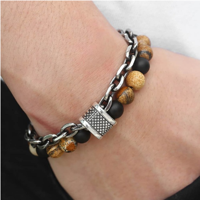 Stainless Steel Bracelet with Natural Stones