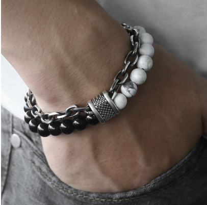 Stainless Steel Bracelet with Natural Stones
