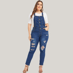 Plus Size Ripped Denim Bib Overalls L-5XL