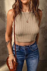 Cropped Sleeveless  Knit Top in 7 Colors S-XL