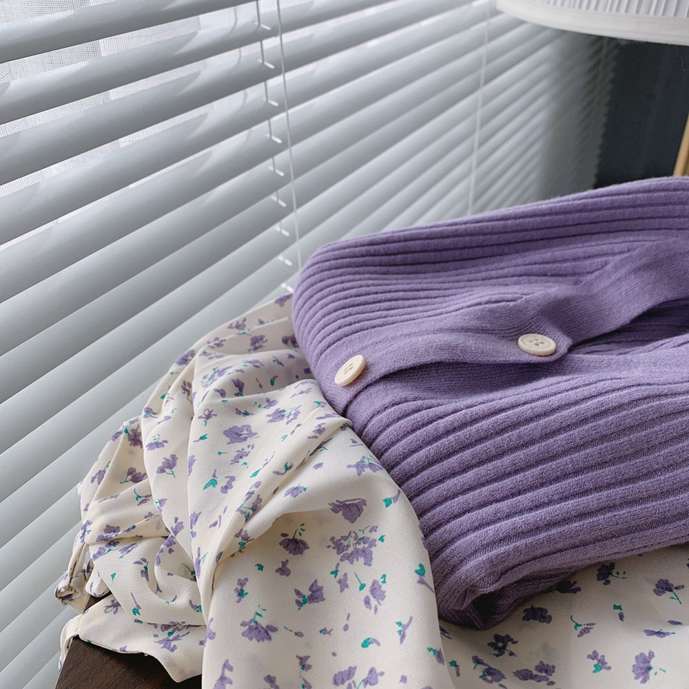 Knit Cardigan with Buttons and Long Sleeves in 12 Colors S-L