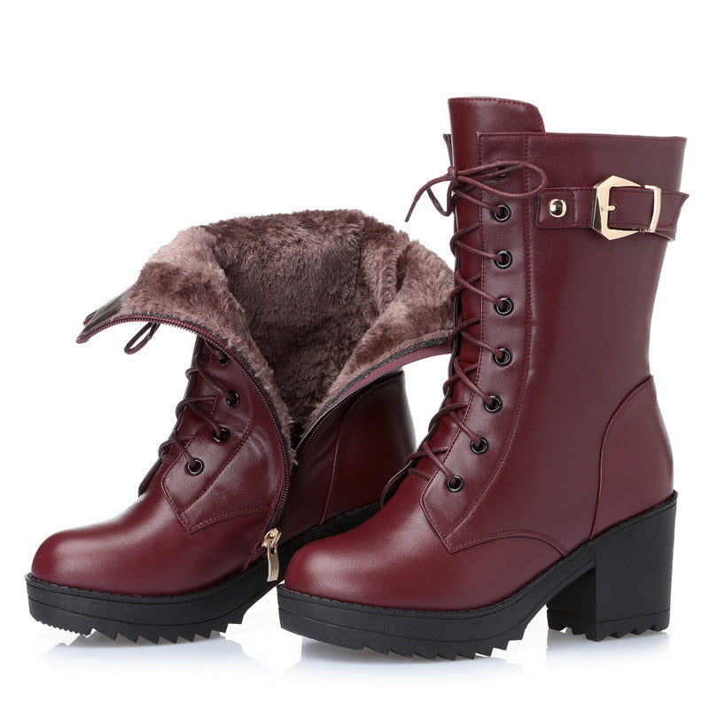 Plush Leather Winter Martin Boots with Side Zipper in 2 Colors