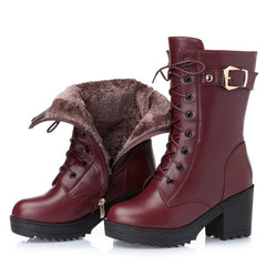 Plush Leather Winter Martin Boots with Side Zipper in 2 Colors