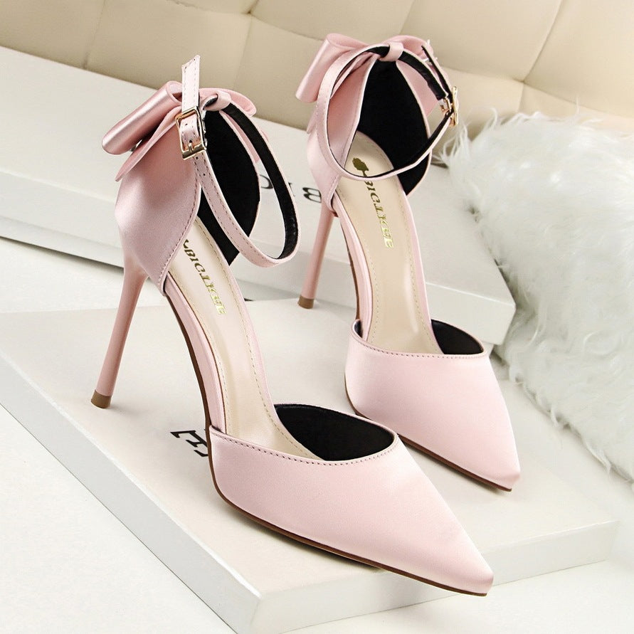 Satin High Heel Shoes with Stiletto Heel and Bow