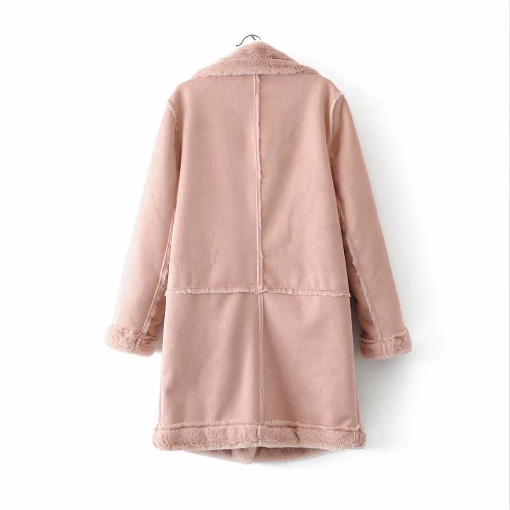 Suede Mid-Length Coat with Warm Lambswool Lining