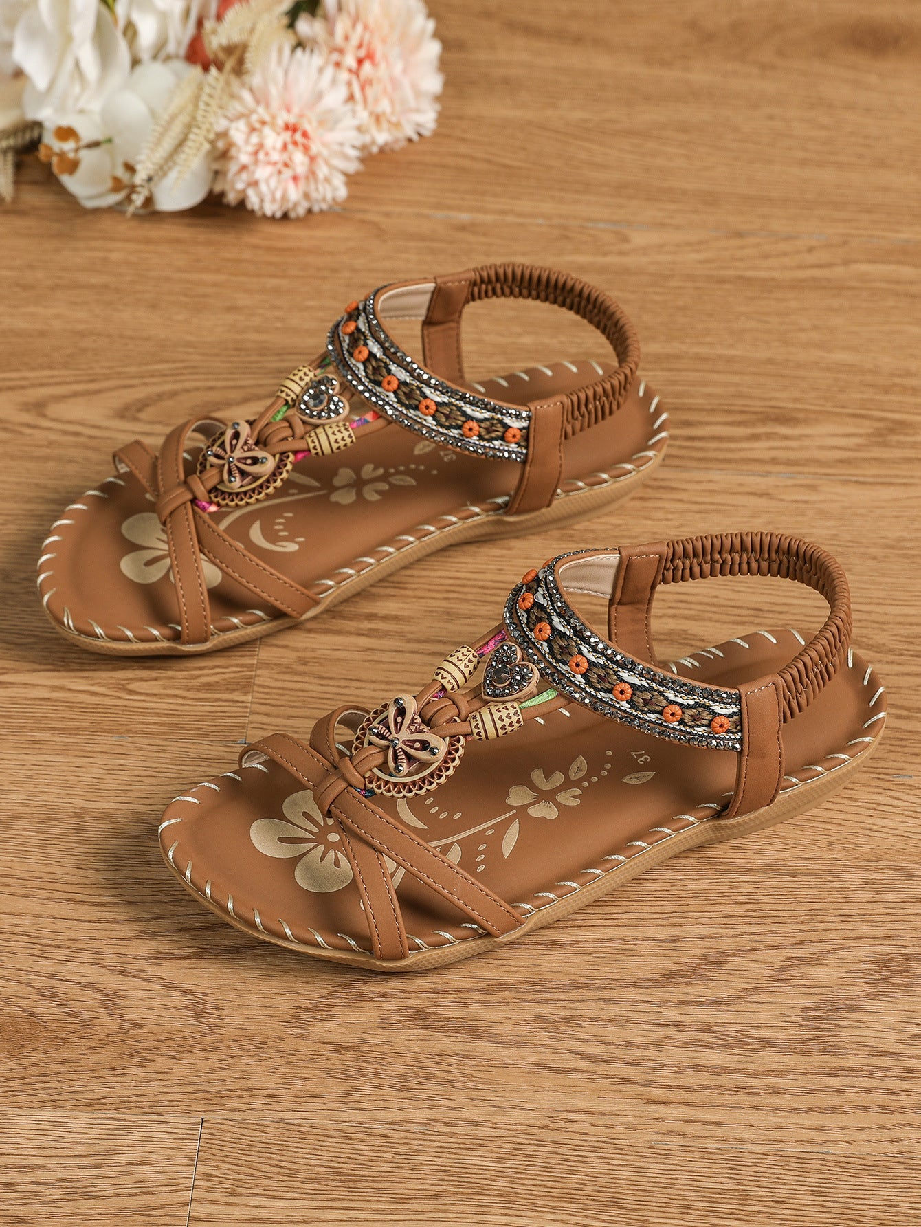 Low Heel Beaded Sandals