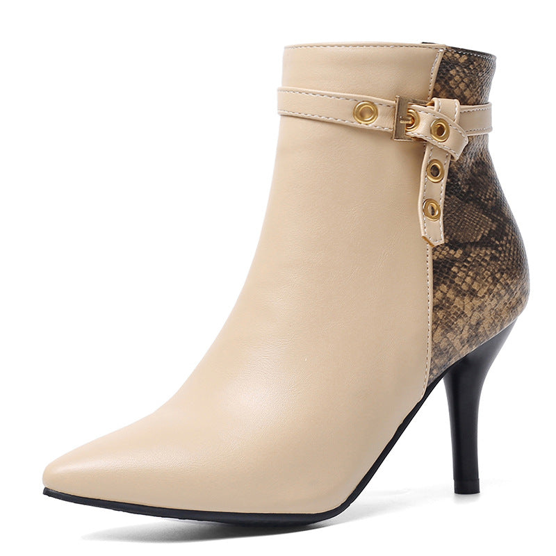 Pointed Toe Stiletto Boots with Snake Skin Pattern