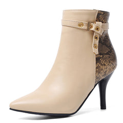 Pointed Toe Stiletto Boots with Snake Skin Pattern