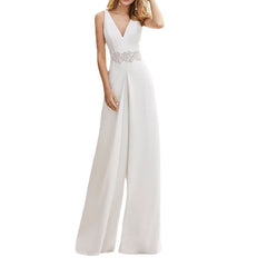 Elegant Sleeveless V-Neck White Jumpsuit S-XL