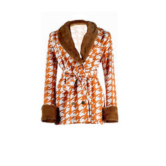 Houndstooth Long Sleeve Patchwork Woolen Coat