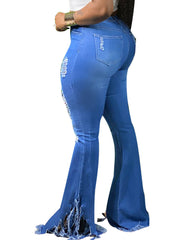 Distressed Zipper Fringe Washed Jeans