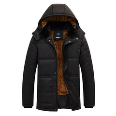 Men's Black Hooded Long Sleeve Plush Coat M-4XL