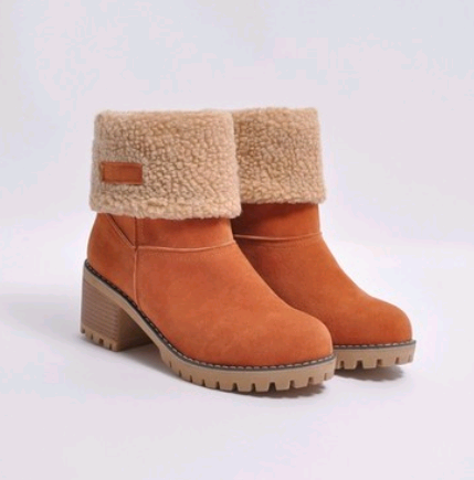 Thick Heel Fleece Lined Suede Snow Boots in 5 Colors