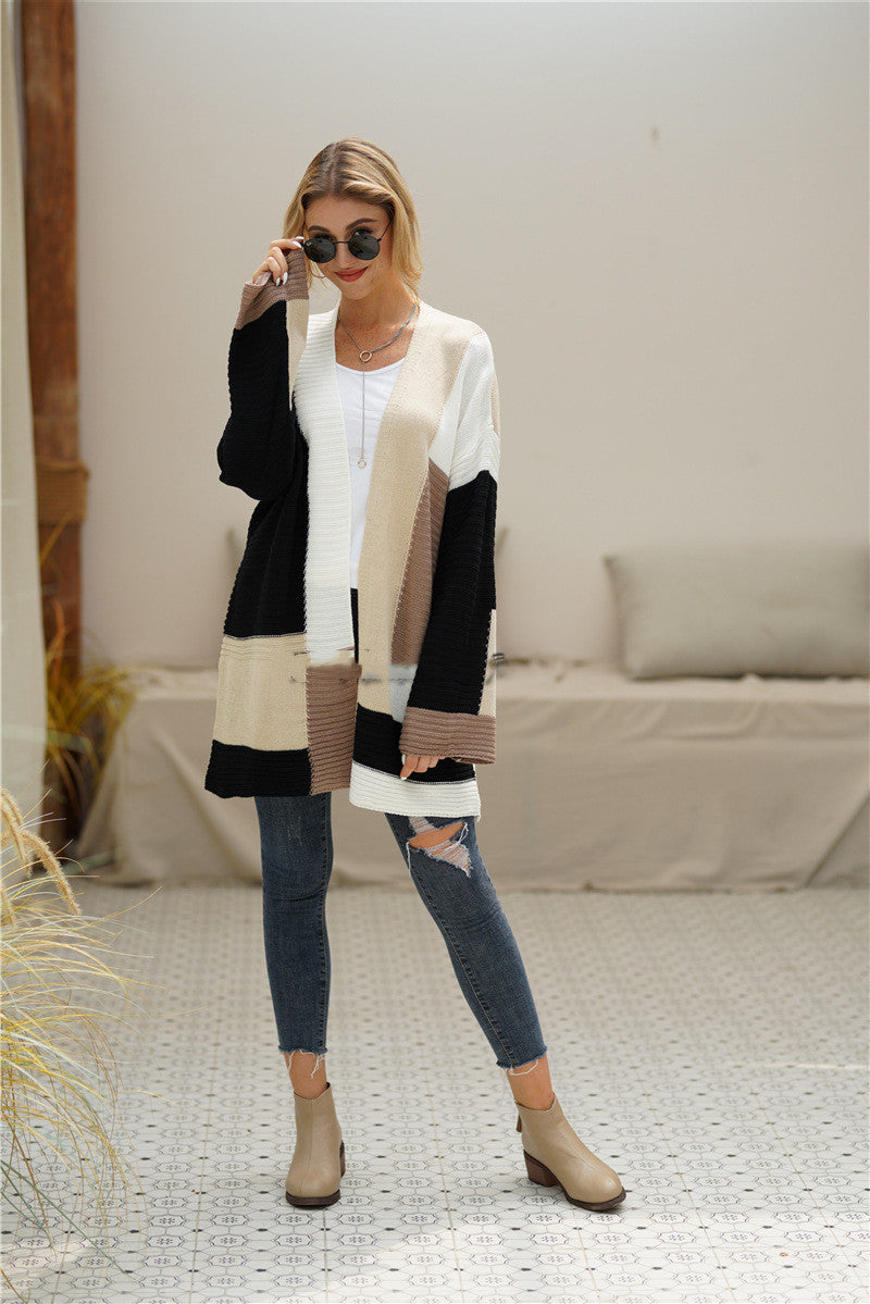 Cardigan en tricot colorblock en 6 couleurs S-XL