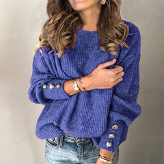 Long Sleeve Round Neck Knit Sweater with Buttons in 9 Colors S-5XL