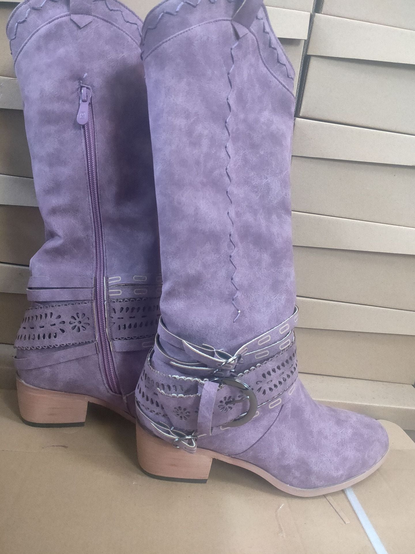 Suede Knight Boots with Short Wide Heel in 6 Colors