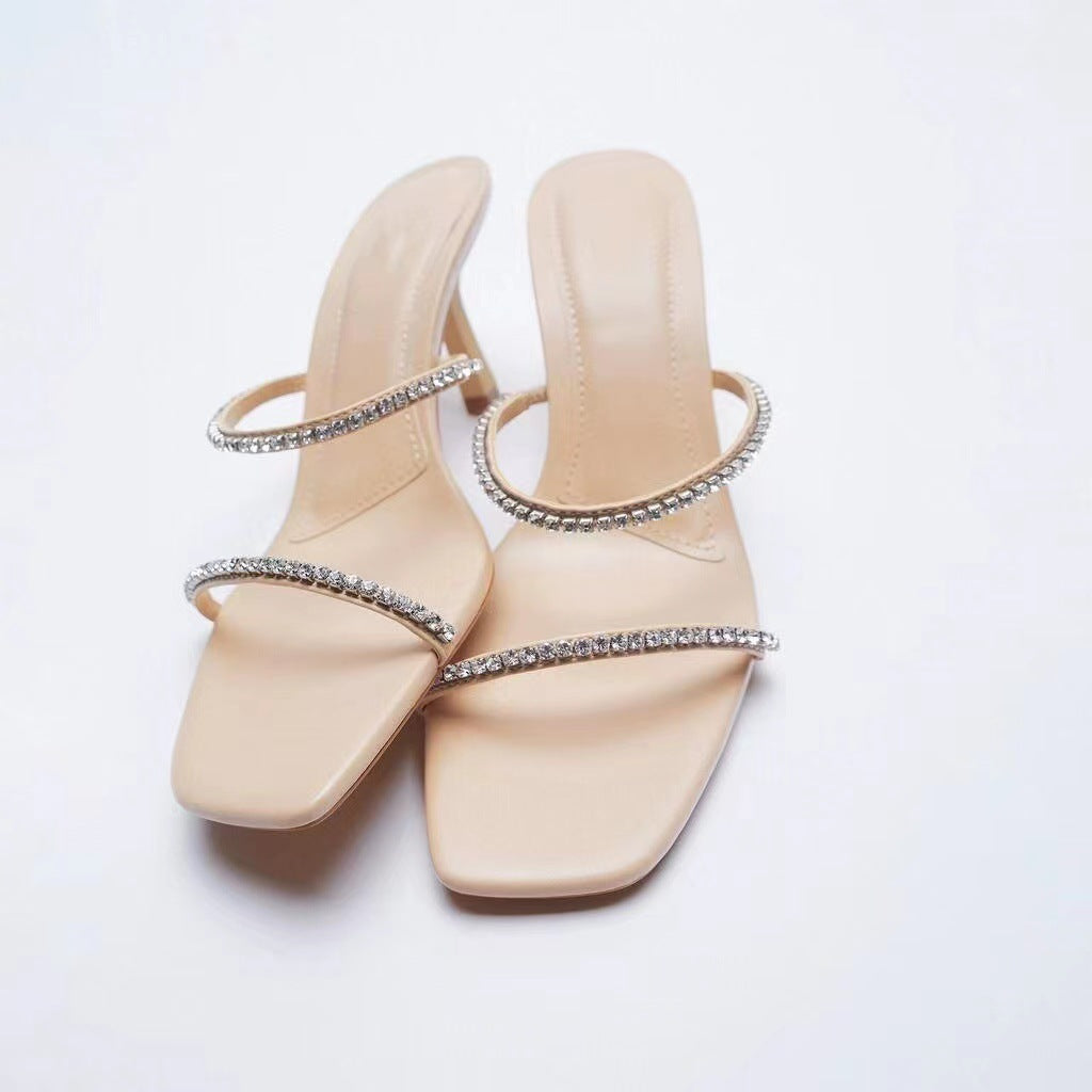 Short Stiletto Heels with Rhinestone Straps in 2 Colors