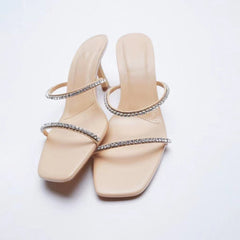 Short Stiletto Heels with Rhinestone Straps in 2 Colors