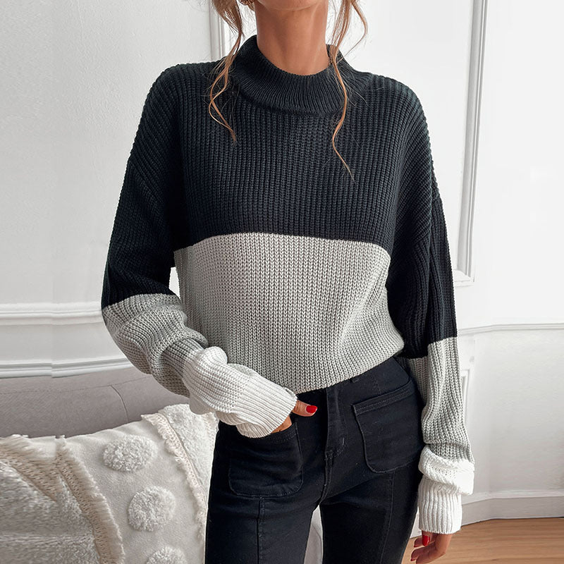 Crew Neck Knit Colorblock Sweater S-L