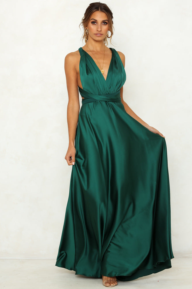 Ärmelloses Kleid mit V-Ausschnitt, offenem Rücken und hoher Taille in 2 Farben S-XXL
