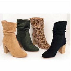 Suede Thick Heel Boots in 4 Colors