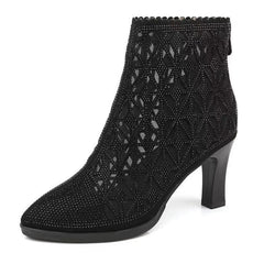 Bottines à talons hauts avec maille et strass en 2 couleurs