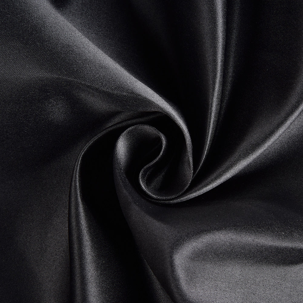 Schwarzes kurzärmliges Midikleid mit hohem Halsausschnitt und Taschen S-XXL