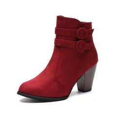 Suede Pointed Toe Thick Heel Ankle Boots