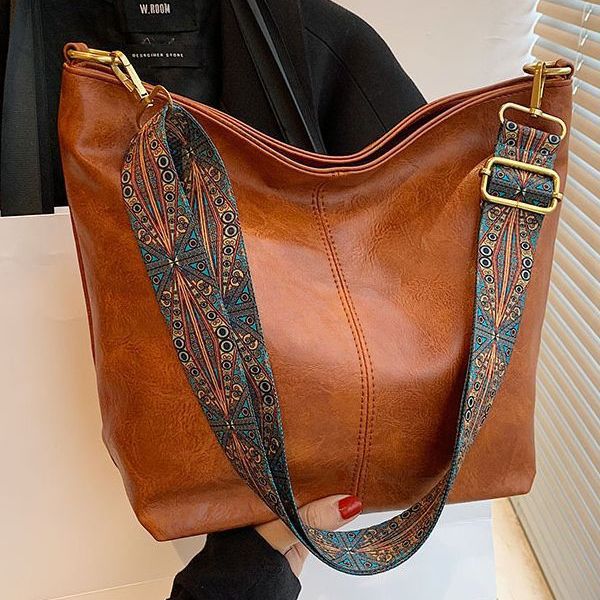 Shoulder Messenger Bag with Patterned Wide Adjustable Strap in 7 Colors
