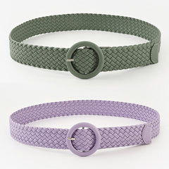 Woven Solid Colour Belt with Round Buckle