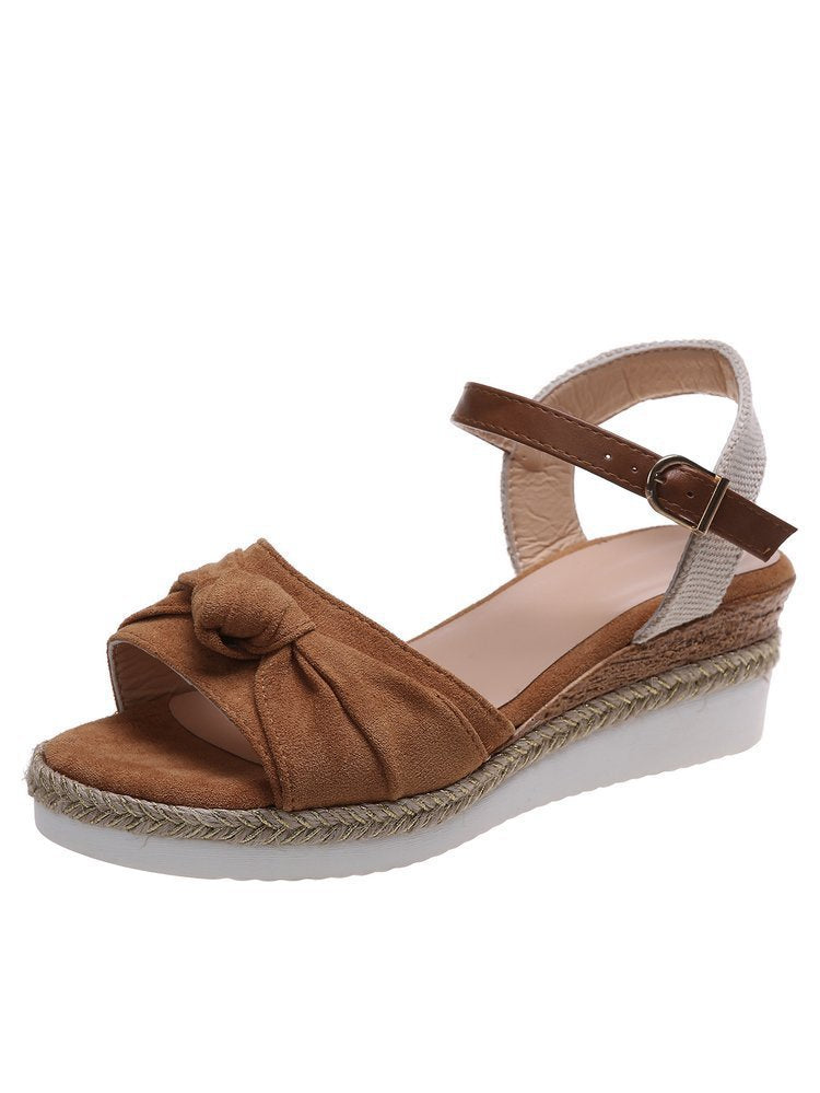 Wedge Sandals with Bowknot and Buckle in 3 Colors