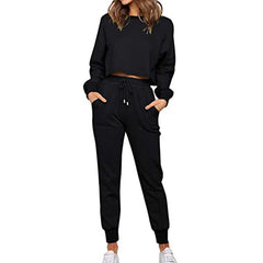 Long Sleeve Cropped Sweatshirt with Sweatpants Sports Set