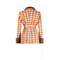 Houndstooth Long Sleeve Patchwork Woolen Coat