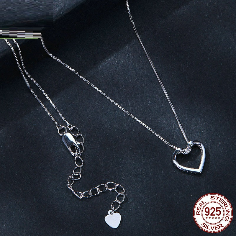 Sterling Silver Necklace with Heart-Shaped Moissanite Pendant