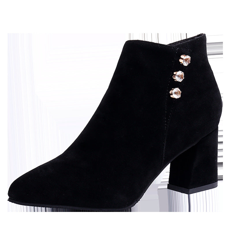 Suede Pointed Toe Thick Heel Martin Boots in 2 Colors