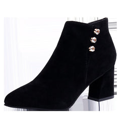 Suede Pointed Toe Thick Heel Martin Boots in 2 Colors