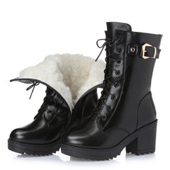 Plush Leather Winter Martin Boots with Side Zipper in 2 Colors