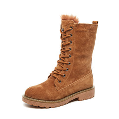 Mid-Calf Leather Snow Boots with Artificial Wool in 3 Colors