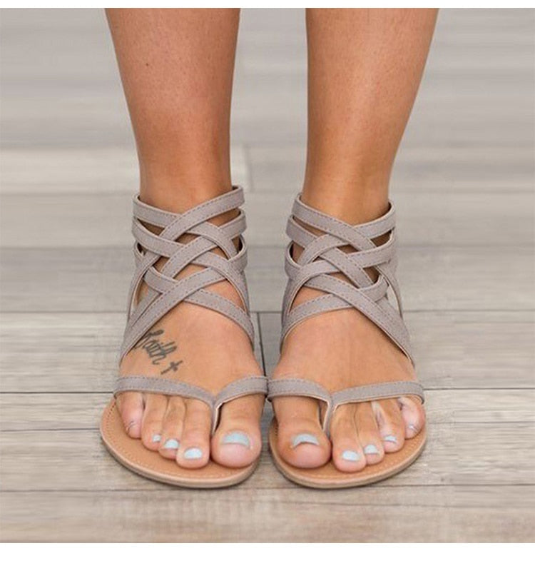 Criss Cross Flat Roman Sandals with Closed Heel