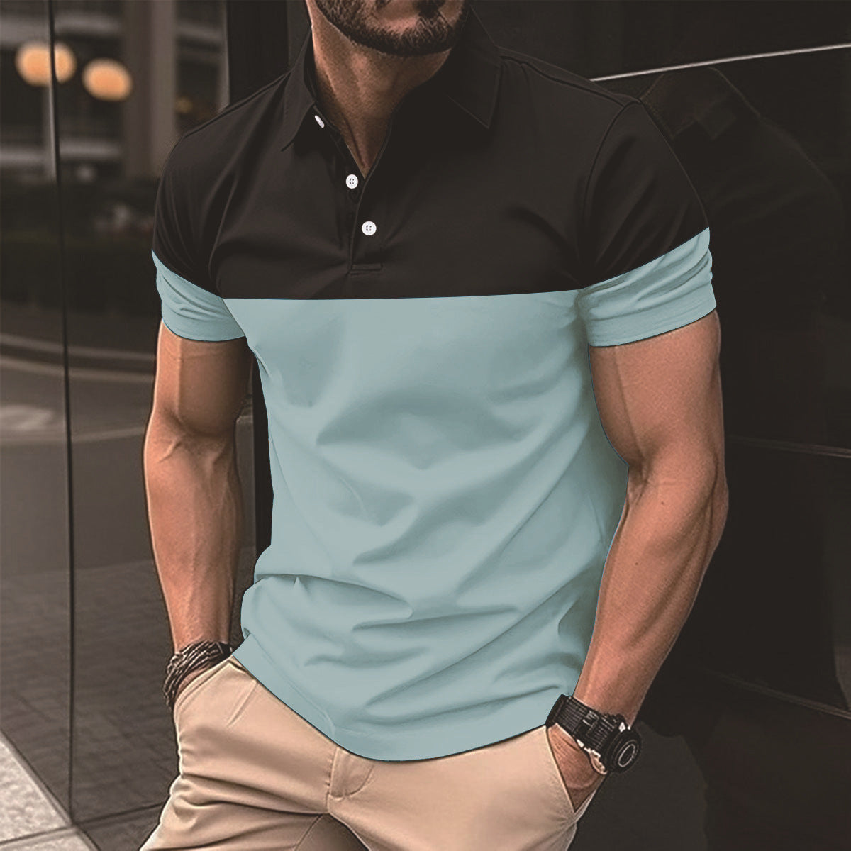 Men's Casual Colorblock Polo Shirt in 8 Colors S-XXXL