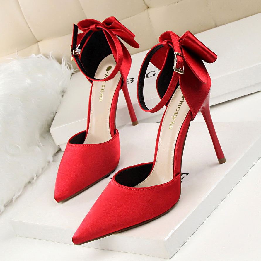 Satin High Heel Shoes with Stiletto Heel and Bow