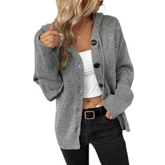 Knit Cardigan with Hood and Drawstring in 8 Colors S-XXL