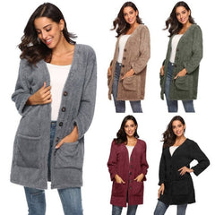 Mittellanger Plüsch-Cardigan mit Taschen in 8 Farben S-5XL