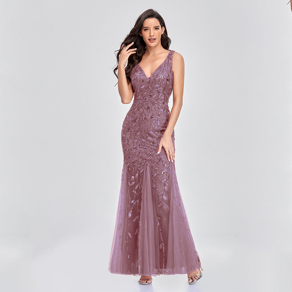Sleeveless V-Neck Sequin Mermaid Dress in 7 Colors S-XXL
