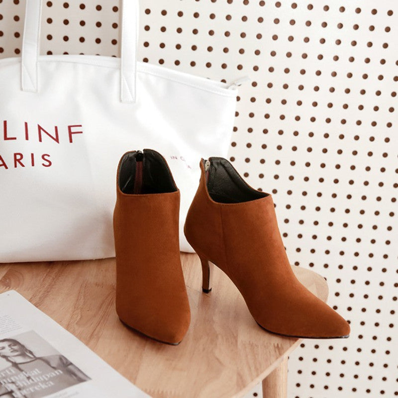 Suede Pointed Toe Ankle Boots with Stiletto Heel