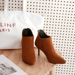Suede Pointed Toe Ankle Boots with Stiletto Heel
